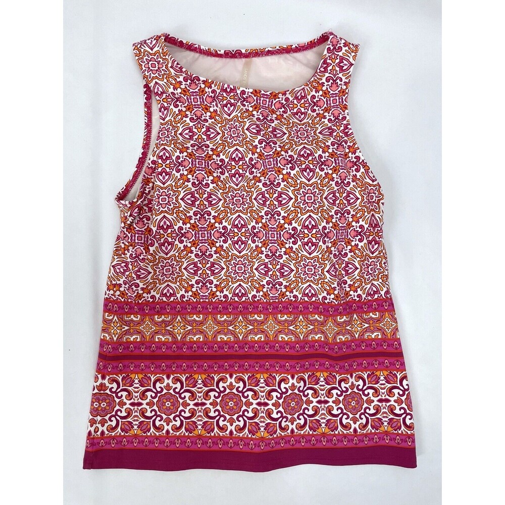 Lands' End Women Size 4 Swim Top Shirt Orange Red High Neck Tankini
